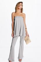 Boohoo Lisa Longline Bandeau And Flare Co-ord Set Grey