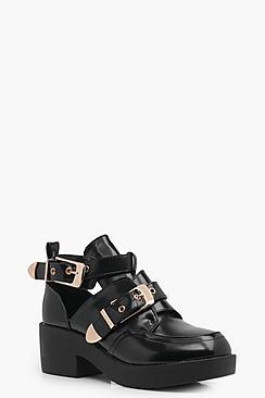 Boohoo Alexis Double Buckle Cut Work Chunky Boot