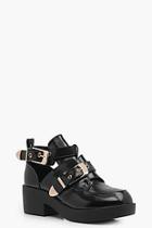 Boohoo Alexis Double Buckle Cut Work Chunky Boot