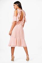 Boohoo Jaclyn Frill Open Back Midi Dress