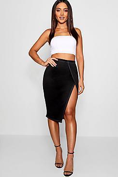 Boohoo Contrast Stitch Split Skirt
