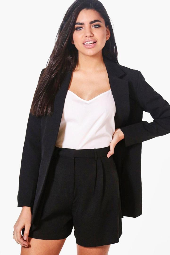 Boohoo Violet Premium Tailored Paperbag Waist Shorts Black