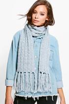 Boohoo Zoe Chunky Knit Tassel Edge Scarf Grey