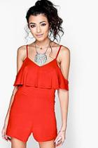 Boohoo Phillis Cold Shoulder Ruffle Playsuit