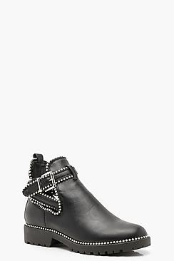 Boohoo Stud Trim Chelsea Cut Work Chunky Boots