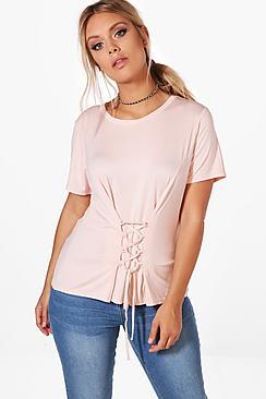 Boohoo Plus Ellie Lace Up Short Sleeve Top