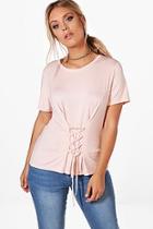 Boohoo Plus Ellie Lace Up Short Sleeve Top
