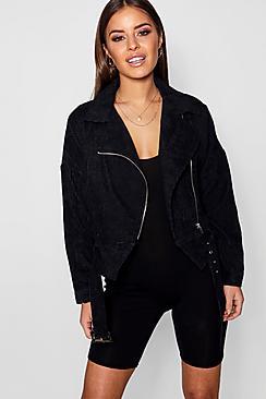 Boohoo Petite Kelly Cord Crop Biker Jacket