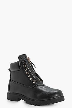 Boohoo Alexandra Zip Front Hiker Boot