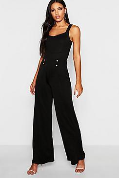 Boohoo Button Detail Wide Leg Jumpsuit