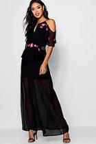 Boohoo Izzy Embroidered Ruffle Maxi Dress