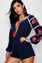 Boohoo Heavily Embroidered Smock Style Playsuit