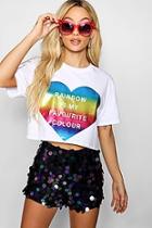 Boohoo Paris Hilton Rainbow Foil Crop Tee