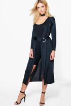 Boohoo Deborah Ring Detail Slinky Maxi Trench Black