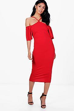 Boohoo Nina Strappy Cold Shoulder Midi Dress