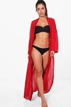 Boohoo Lena Satin Tie Maxi Beach Kimono