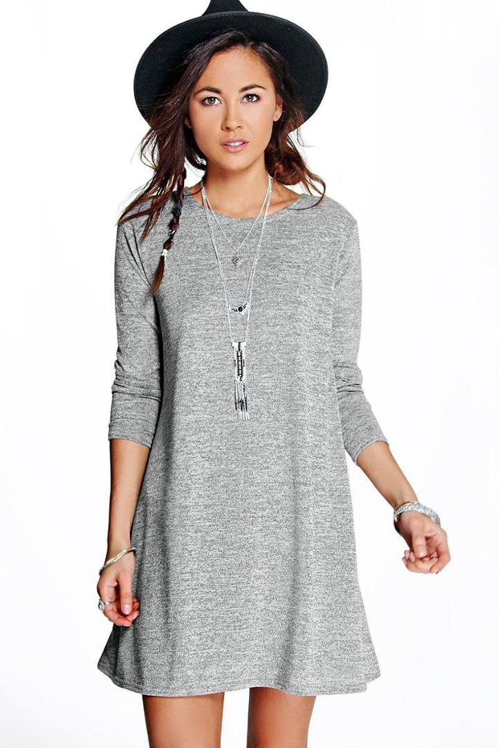Boohoo Jasmine Knitted Swing Dress Grey