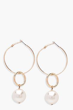 Boohoo Jess Layered Hoop And Faux Pearl Earrings