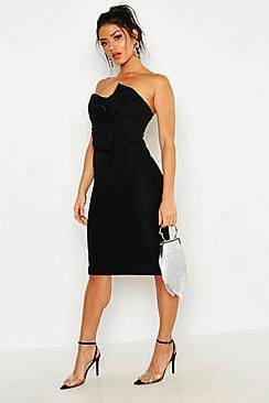 Boohoo Twist Front Bow Detail Midi Dress