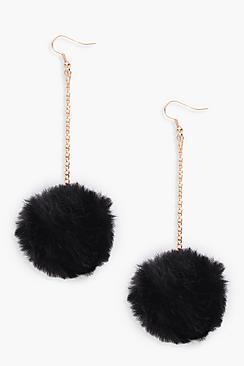 Boohoo Millie Pom Pom Faux Fur Drop Earrings