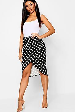 Boohoo Polka Dot Wrap Split Midi Skirt