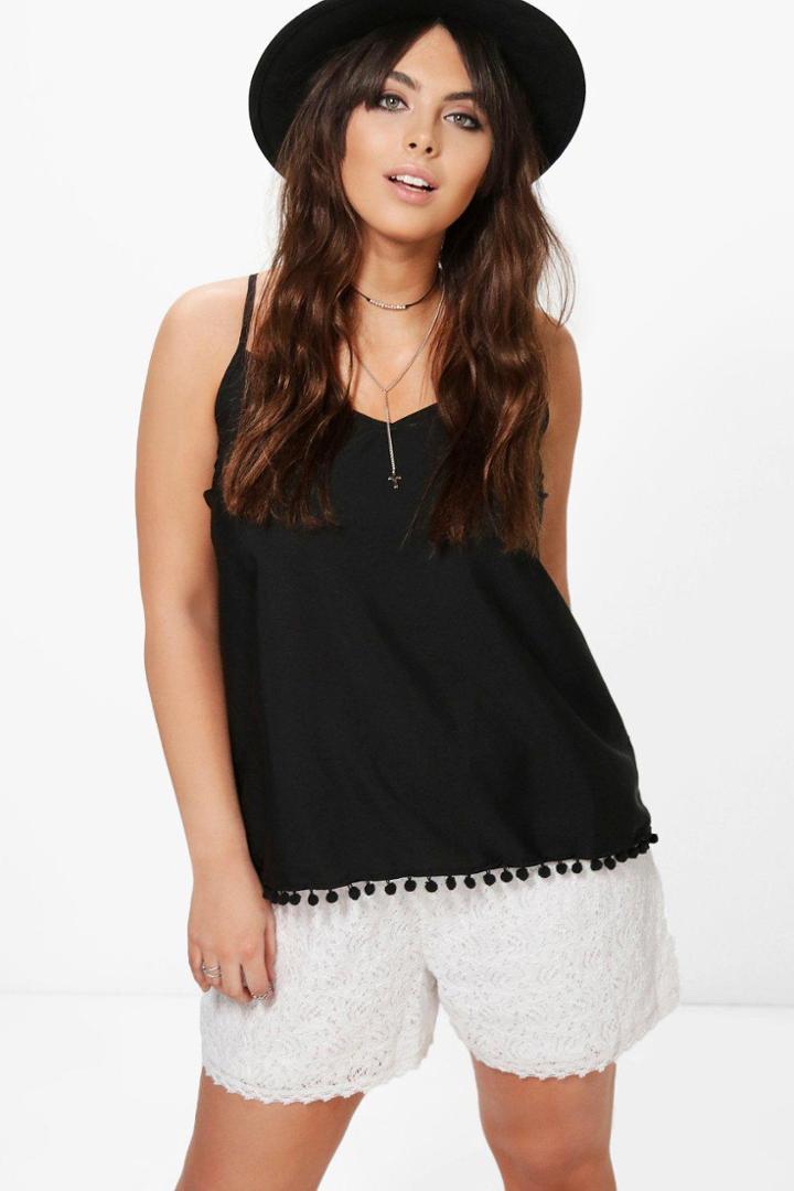 Boohoo Plus Ivy Pom Pom Woven Cami Black