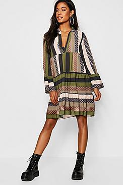Boohoo Bohemian Print Smock Dress