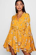 Boohoo Alyssa Floral Wide Sleeve Belted Top
