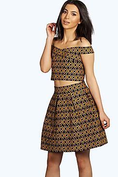 Boohoo Boutique Mia Geometric Print Bandage Skater Skirt
