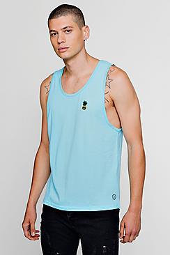 Boohoo Drop Arm Hole Vest With Pineapple Badge