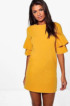 Boohoo Farah Double Frill Sleeve Shift Dress