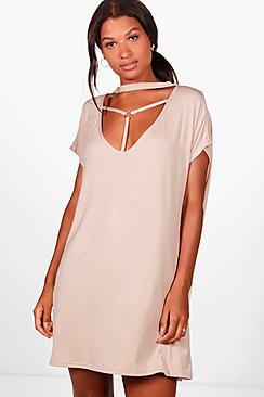 Boohoo Zoe Cage Detail Choker Shift Dress