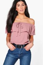 Boohoo Harriet Off The Shoulder Rib Knit Ruffle Jumper Rose