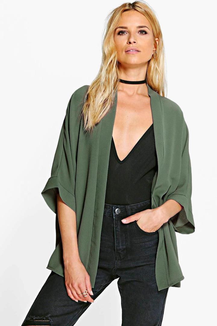 Boohoo Bella Crepe Kimono Khaki