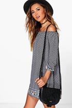 Boohoo Laureen Paisley Hem Cold Shoulder Shift Dress