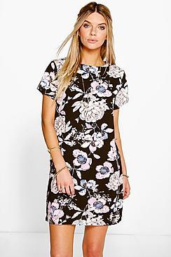 Boohoo Aeya Floral Print Cap Sleeve Shift Dress