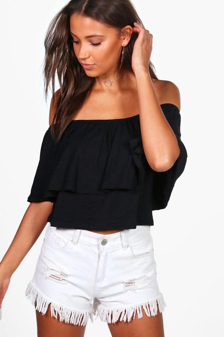 Boohoo Tall Lily Frill Crop Top Black