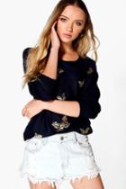 Boohoo Sophie Sequin Butterfly Jumper Blue