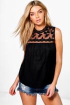 Boohoo Ruby Lace High Neck Woven Top Black