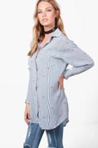 Boohoo Yasmin Stripe Floral Oversized Shirt Multi