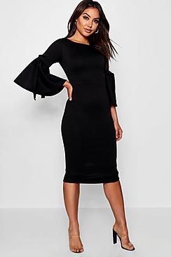 Boohoo Lauren Tie Sleeve Detail Midi Dress