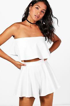 Boohoo Bandeau Crop And Shorts Co-ord