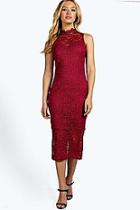 Boohoo Boutique Lace High Neck Bodycon Midi Dress