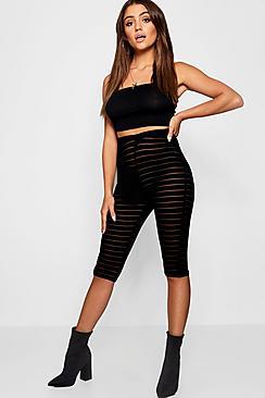 Boohoo Ribbed Stripe Cropped Leggings