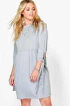Boohoo Plus Saskia Tie Detail Smock Dress Grey