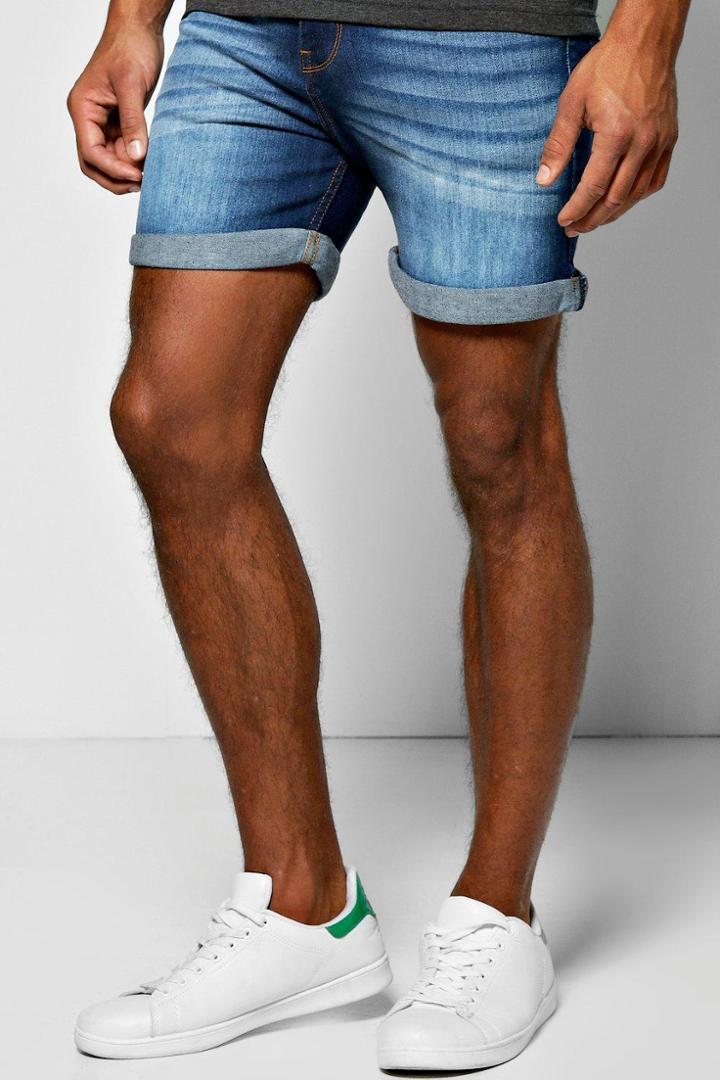 Boohoo Skinny Fit Indigo Wash Denim Shorts In Short Length Indigo