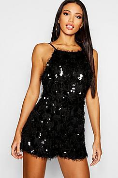 Boohoo Tassel Disc Sequin High Neck Playsuit