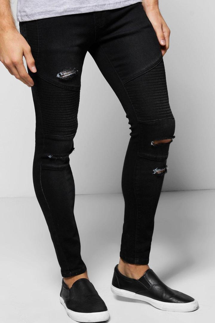 Boohoo Skinny Ripped Biker Jeans Black