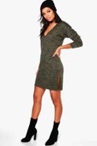 Boohoo Lucy Brushed Knit Lounge Jumper Dress Khaki