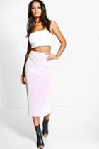 Boohoo Kaia Longer Line Sequin Midi Skirt Ivory